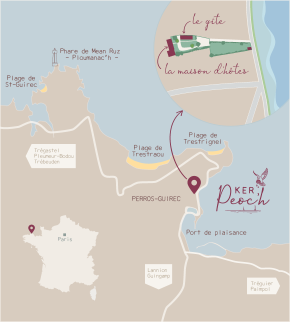 Localisation de Ker Peoc'h, maison d'hôtes à Perros-Guirec, Côte de Granit Rose